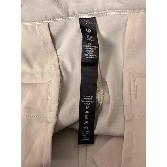 Lululemon Commission Pants 33 x 33 Mens Beige Warpstreme Long